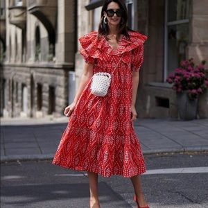 Zara red dress embroidery cut work dress S